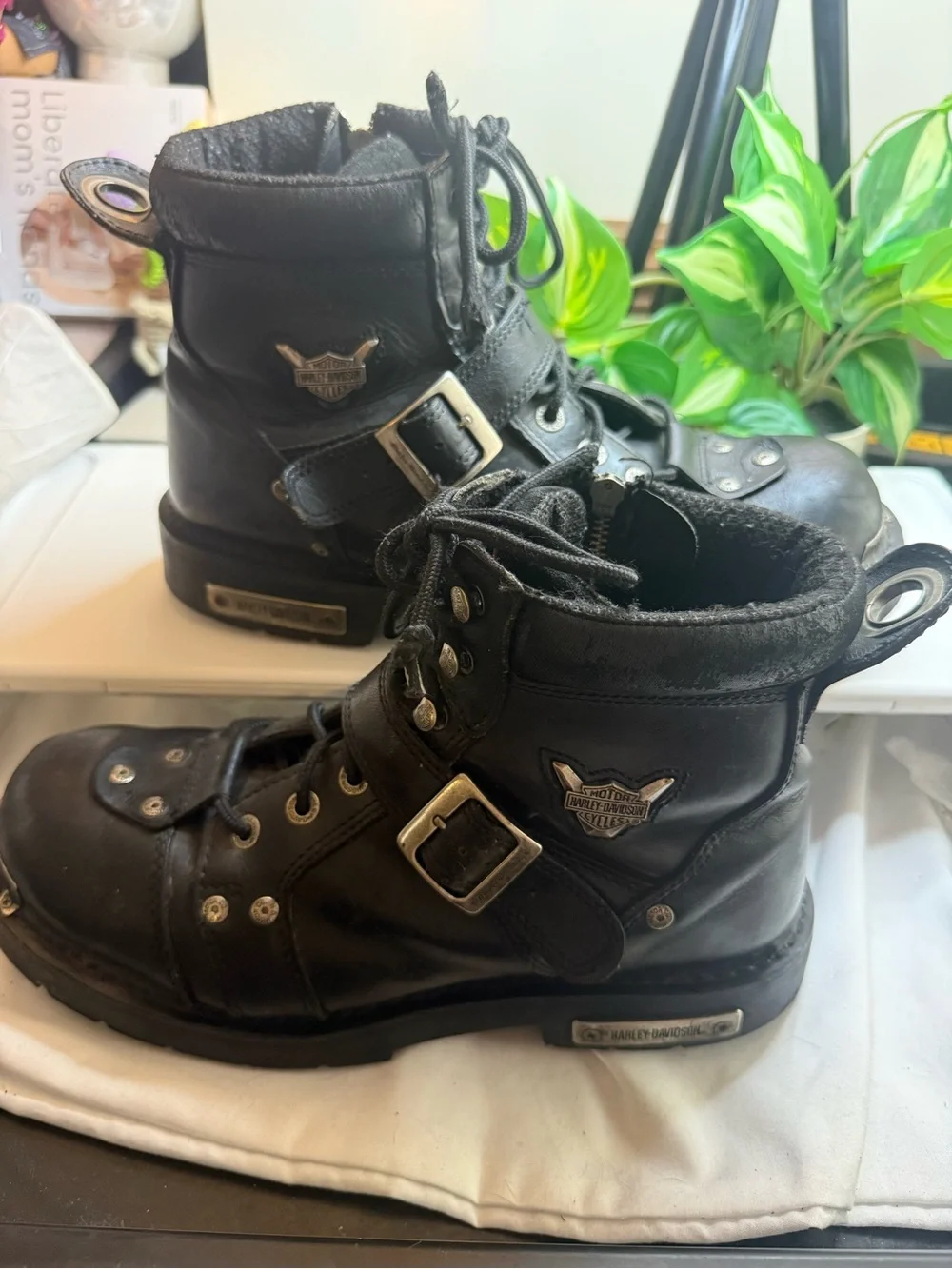 Harley-Davidson Black Leather Lace-Up & Buckle Boots
